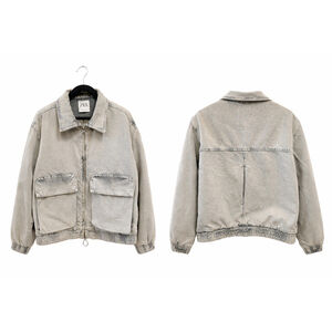 ZARA Mens Cropped Utility Jacket Light Gray Denim Zip Boxy Oversized M